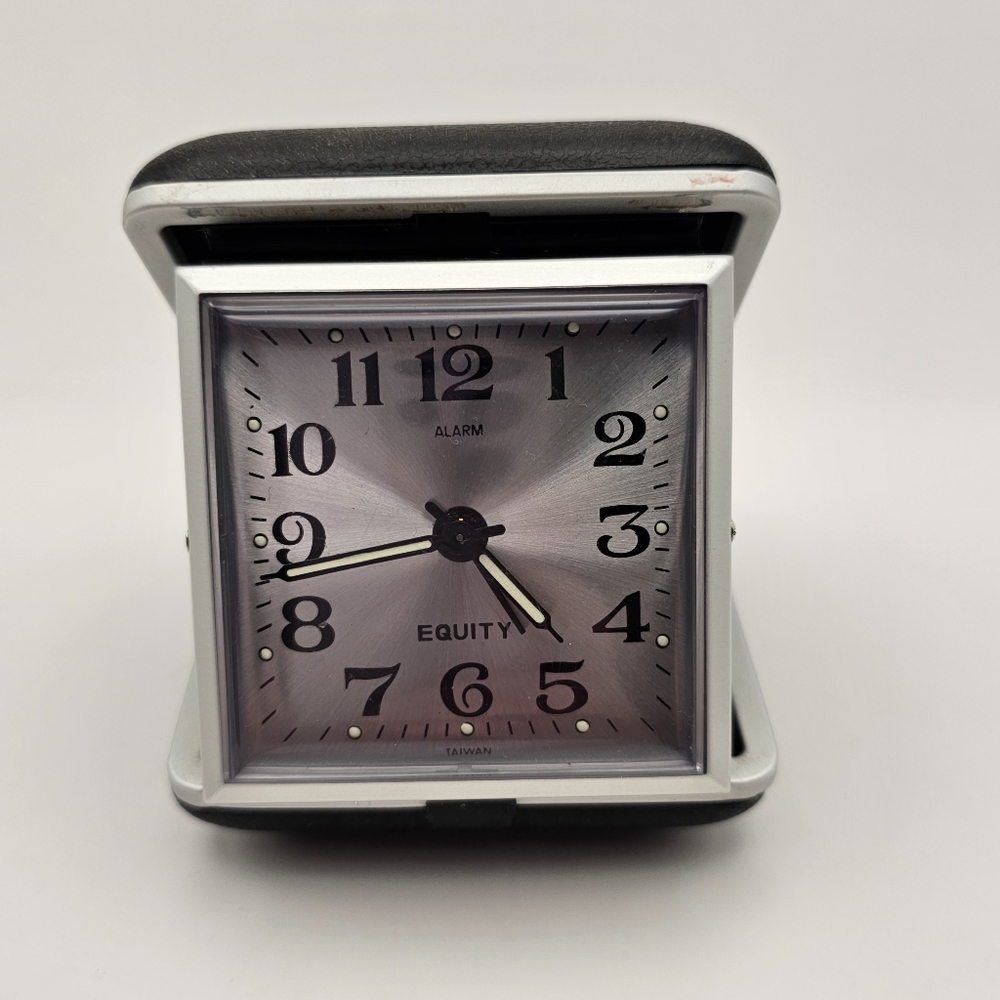 Vintage, MCM Equity Silver and Black Travel Alarm Clock